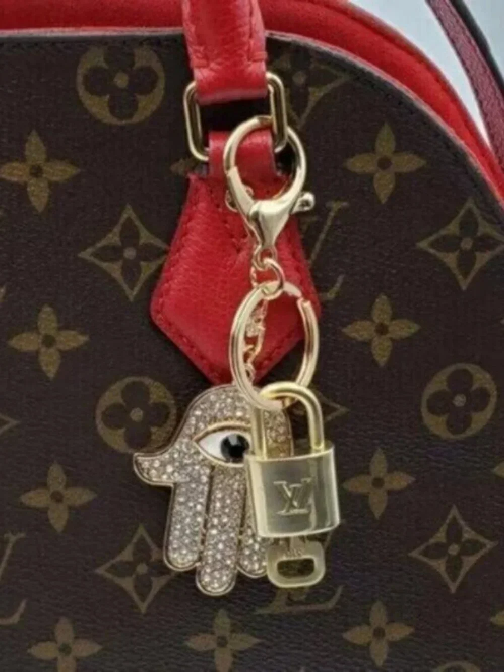 Louis Vuitton Authentic Gold Padlock 🔒 Key + Unbranded Evil Eye Keychain Charm